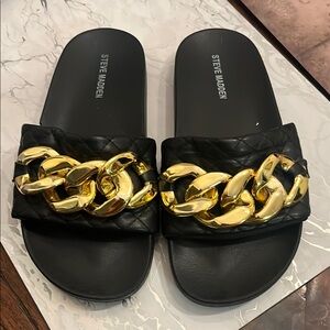 Steve Madden Black Slides with Gold Accent